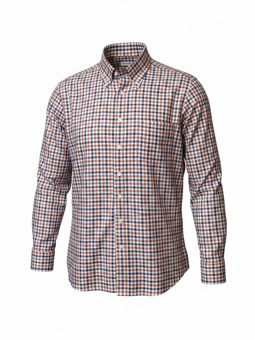 Bullock & Jones Long Sleeve Buttondown Shirt Gingham Orange Navy Preppy Size L - Picture 2 of 8